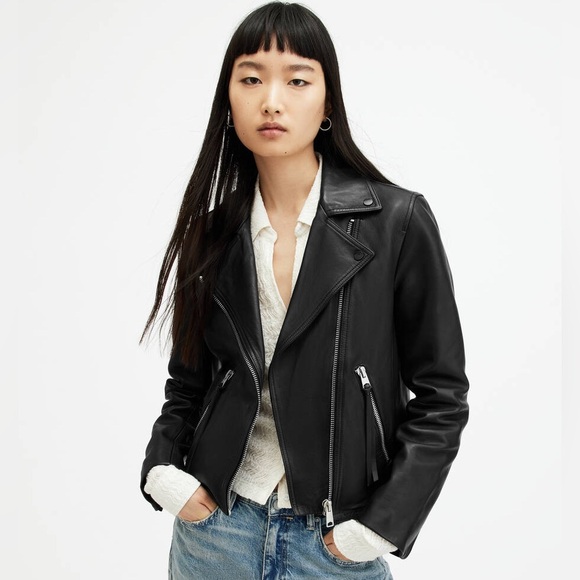 All Saints | Dalby Black Leather Biker Jacket | Size 8 - Picture 1 of 10